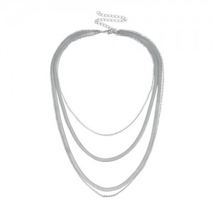 Assorted Chain Combo Vintage Fashion Women Costume Necklace - Silver