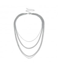 Assorted Chain Combo Vintage Fashion Women Costume Necklace - Silver