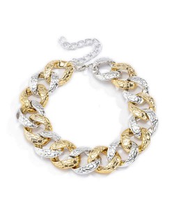 Golden and Silver Coarse Texture Cuban Link Chain Women Costume Necklace