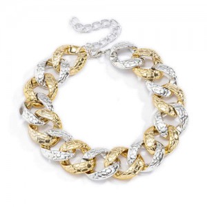 Golden and Silver Coarse Texture Cuban Link Chain Women Costume Necklace