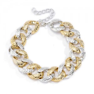 Golden and Silver Coarse Texture Cuban Link Chain Women Costume Necklace