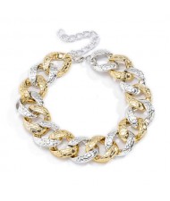 Golden and Silver Coarse Texture Cuban Link Chain Women Costume Necklace