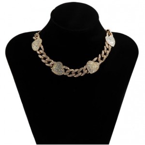 Rhinestone Inlaid Hearts Cuban Link Chain Hip-hop Fashion Choker Necklace - Luminous White
