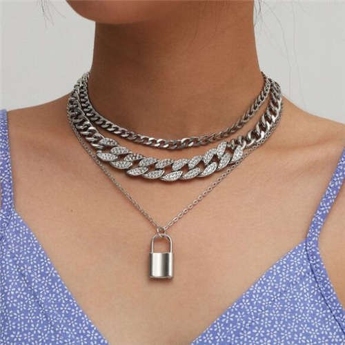 Silver Lock Pendant Chain Necklace