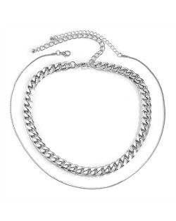 Shining Rhinestone Triple Layers Chain High Fashion Necklaces Combo - Silver