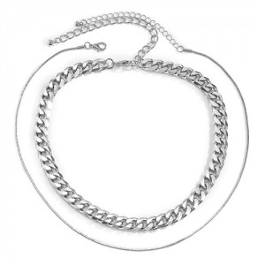 Shining Rhinestone Triple Layers Chain High Fashion Necklaces Combo - Silver
