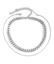 Shining Rhinestone Triple Layers Chain High Fashion Necklaces Combo - Silver