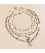 Hip-hop Fashion Linked Rings Pendant Multiple Layers Women Costume Necklace - Silver