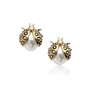 Cute Ladybug Pearl Rose Gold Alloy Ear Studs