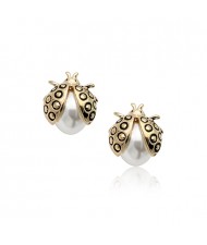 Cute Ladybug Pearl Rose Gold Alloy Ear Studs