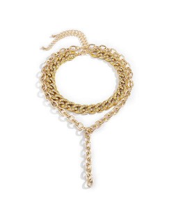 High Fashion Dual Layers Hip-hop Chain Style Women Costume Necklace - Golden