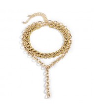 High Fashion Dual Layers Hip-hop Chain Style Women Costume Necklace - Golden