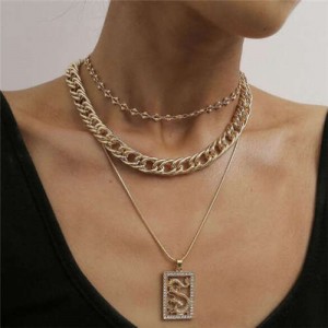 Delicate Dragon Pendant Triple Layers Hip-hop Fashion Costume Wholesale Necklace