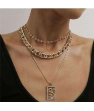 Delicate Dragon Pendant Triple Layers Hip-hop Fashion Costume Wholesale Necklace