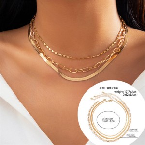 Dual Layers Snake Chain High Fashion Women Wholesale Choker Necklace - Golden