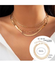 Dual Layers Snake Chain High Fashion Women Wholesale Choker Necklace - Golden