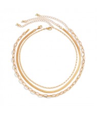 Dual Layers Snake Chain High Fashion Women Wholesale Choker Necklace - Golden