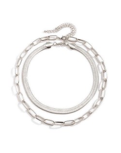 Dual Layers Snake Chain High Fashion Women Wholesale Choker Necklace - Silver