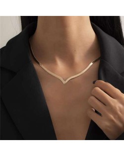 Hip-hop Trend V Shape Design Snake Bone Chain U.S. Fashion Women Wholesale Necklace - Golden
