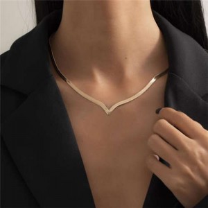 Hip-hop Trend V Shape Design Snake Bone Chain U.S. Fashion Women Wholesale Necklace - Golden