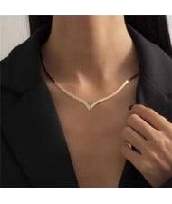 Hip-hop Trend V Shape Design Snake Bone Chain U.S. Fashion Women Wholesale Necklace - Golden