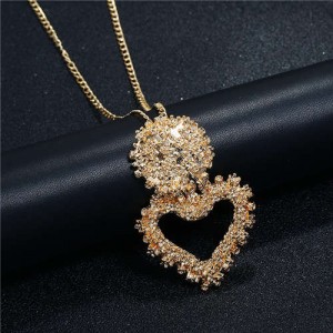 Hollow Peach Heart Pendant Bold Fashion Design Women Alloy Wholesale Statement Necklace - Golden