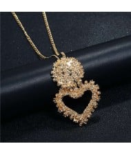 Hollow Peach Heart Pendant Bold Fashion Design Women Alloy Wholesale Statement Necklace - Golden