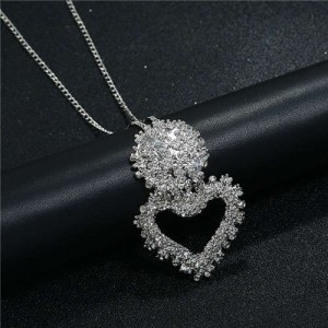 Hollow Peach Heart Pendant Bold Fashion Design Women Alloy Wholesale Statement Necklace - Silver