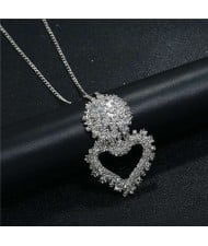 Hollow Peach Heart Pendant Bold Fashion Design Women Alloy Wholesale Statement Necklace - Silver