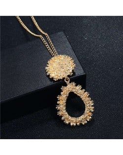 High Fashion Hollow Waterdrop Pendant Western Style Wholesale Costume Necklace - Golden