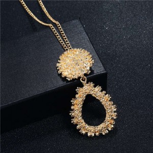 High Fashion Hollow Waterdrop Pendant Western Style Wholesale Costume Necklace - Golden