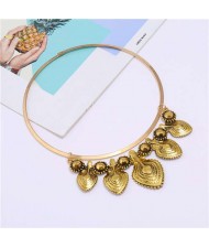 Folk Style Alloy Leaves Design Vintage Women Short Wholesale Costume Necklace - Golden