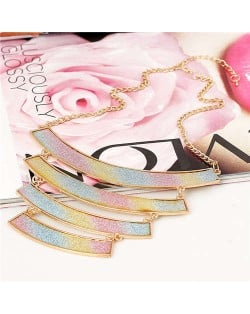 Rainbow Colors Matte Texture Geometric Pendants Combo High Fashion Women Bib Statement Necklace