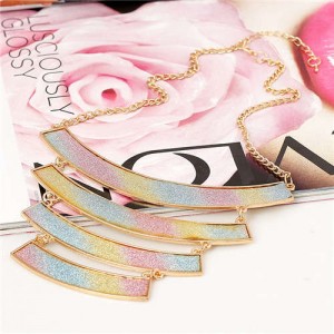 Rainbow Colors Matte Texture Geometric Pendants Combo High Fashion Women Bib Statement Necklace