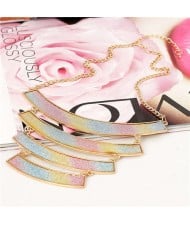 Rainbow Colors Matte Texture Geometric Pendants Combo High Fashion Women Bib Statement Necklace