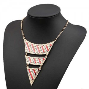 Fluorescent Decorations Bold Triangle Pendant High Fashion Women Costume Bib Necklace - Red