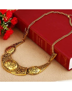Vintage Carved Flowers Pattern Golden Women Wholesale Bib Necklace