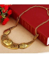 Vintage Carved Flowers Pattern Golden Women Wholesale Bib Necklace
