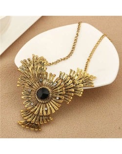 Gem and Rhinestone Embellished Vintage Flowers Pendant Women Bold Statement Necklace