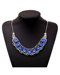 Square Gems Emebllished Bling Fashion Bold Style Women Wholesale Choker Necklace - Blue