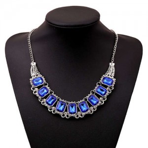 Square Gems Emebllished Bling Fashion Bold Style Women Wholesale Choker Necklace - Blue