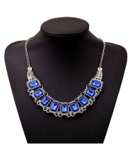 Square Gems Emebllished Bling Fashion Bold Style Women Wholesale Choker Necklace - Blue