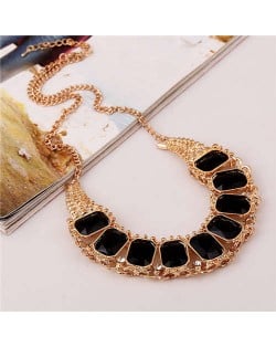 Square Gems Emebllished Bling Fashion Bold Style Women Wholesale Choker Necklace - Black