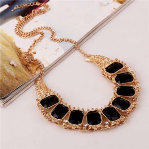 Square Gems Emebllished Bling Fashion Bold Style Women Wholesale Choker Necklace - Black