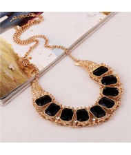 Square Gems Emebllished Bling Fashion Bold Style Women Wholesale Choker Necklace - Black