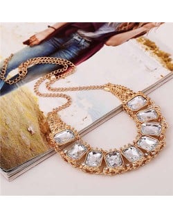 Square Gems Emebllished Bling Fashion Bold Style Women Wholesale Choker Necklace - White