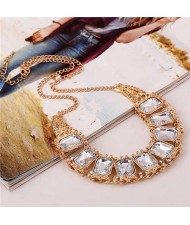 Square Gems Emebllished Bling Fashion Bold Style Women Wholesale Choker Necklace - White