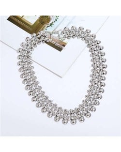 Shining Beads Pattern High Quality Alloy Women Choker Necklace - Silver