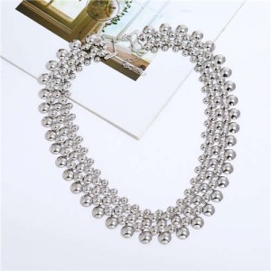 Shining Beads Pattern High Quality Alloy Women Choker Necklace - Silver