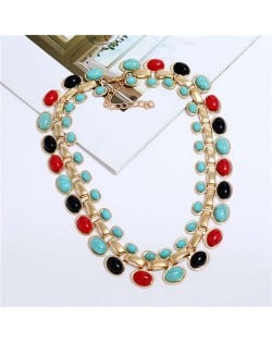 Artificial Turquoise Embellished U.S. Vintage Fashion Women Costume Wholesale Necklace - Multicolor